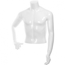 Торс мужской с руками, скульптурный, укороченный, цвет белый глянец, правая рука согнута в локте. MD-C-13-01G