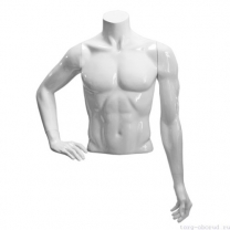 Торс мужской с руками, скульптурный, укороченный, цвет белый глянец, правая рука согнута. MD-С-16-01G