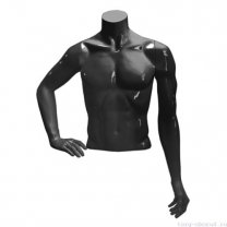Торс мужской с руками, скульптурный, укороченный, цвет черный глянец, правая рука согнута в локте. MD-С-16-02G