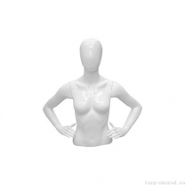 Торс женский (с головой и руками), укороченный, абстрактный, цвет белый глянец, руки согнуты в локтях. MD-C-23-01G
