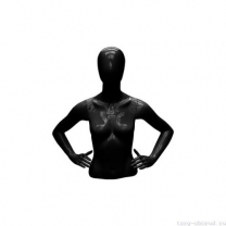 Торс женский (с головой и руками), укороченный, абстрактный, цвет черный глянец, руки согнуты. MD-C-23-02G