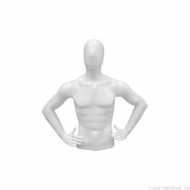 Торс мужской (с головой и руками), укороченный, абстрактный, цвет белый глянец, руки согнуты в локтях. MD-C-21-01G