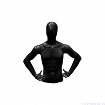 Торс мужской (с головой и руками), укороченный, абстрактный, цвет черный глянец, руки согнуты. MD-C-21-02G