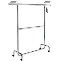 Вешало-стойка для одежды. Вешалка напольная металлическая передвижная на колесах, двухяросная, высота 1250-2000мм, цвет хром, MD-ST 011