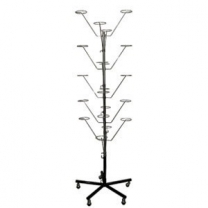 Вешало-стойка для шляп. Вешалка напольная металлическая передвижная на колесах, хром/черный, MD-3-042