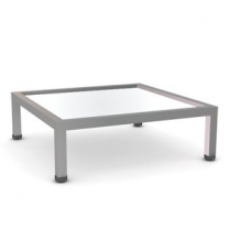 Подиум с полкой прозрачное стекло. Нержавеющая сталь. 500Х150х500 MD-NK 401.GL