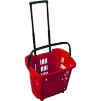 Корзина пластиковая на колёсах с выдвижной ручкой, для магазинов и торговых залов, объем 34л, цвет красный. MD-PLD-30-R