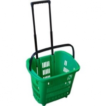 Корзина пластиковая на колёсах с выдвижной ручкой, для магазинов и торговых залов, объем 34л, цвет зеленый, MD-PLD-30-G