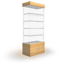 Торговая стеклянная витрина для магазина с освещением и накопителем, задняя стенка стеклянная, высота 2178мм. MD-B-02D 