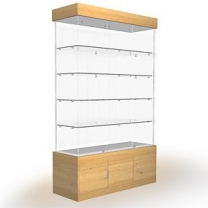 Торговая стеклянная витрина для магазина с освещением и накопителем, высота 2178мм, задняя стенка стеклянная. MD-B-03D 