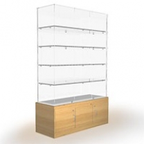 Торговая стеклянная витрина для магазина со стеклянным верхом, высота 2073мм, задняя стенка зеркальная. MD-B-03CD.MR