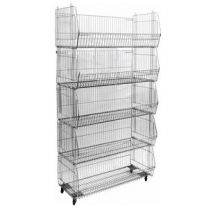 Контейнер разборной 5-ярусный металлический на колесах, ширина 960мм, цвет белый, MD-SKR.093.WH