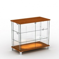 Торговый стеклянный прилавок для магазина с 2-мя полками без освещения, распашные дверцы, MD-K.OKT.003