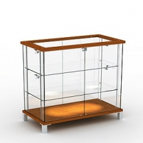 Торговый стеклянный прилавок для магазина с 2-мя полками без освещения, распашные дверцы, MD-K.OKT.004