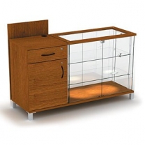 Торговый стеклянный прилавок для магазина с 2-мя полками без освещения, левый, распашные дверцы, MD-K.OKT.005.L