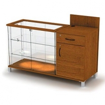 Торговый стеклянный прилавок для магазина с 2-мя полками без освещения, правый, распашные дверцы, MD-K.OKT.005.R