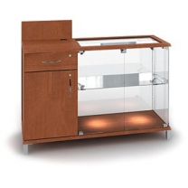 Торговый прилавок с местом под кассу слева, распашные дверцы, без дополнительного освещения, MD-K.OKTP.005.R.COL