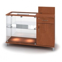 Торговый прилавок с местом под кассу справа, распашные дверцы, без дополнительного освещения, MD-K.OKTP.005.L.COL