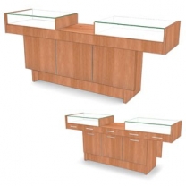 Расчетный узел для магазина, с остекленным прилавком и местом под кассу, ширина 2385мм, цвет на выбор, MD-2706.68