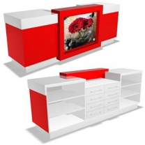 Ресепшн с местом под кассу для магазина, ширина 2630мм, цвет на выбор, MD-NES.0019