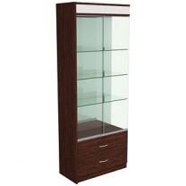 Торговый остекленный стеллаж для магазина, с 2-мя ящиками, задняя стенка зеркальная, MD-ST 03