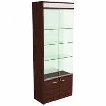 Торговый остекленный стеллаж для магазина, с накопителем, задняя стенка стеклянная, MD-ST 04