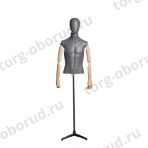 Торс мужской укороченный, с деревянными руками, на подставке для магазина одежды MD-John 07