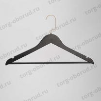 Вешалка-плечики деревянная для одежды с плоским крючком, черный/золото C30N/1-T150B(черн/зол)