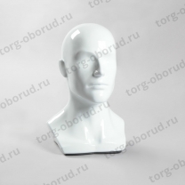 Манекен голова мужской для шапок, пластиковый, Г-402(бел)