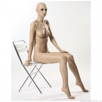 Манекен женский реалистичный телесный, с макияжем (парик отдельно), для одежды в полный рост, сидячий. MD-Gold 11
