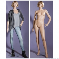 Манекен женский реалистичный телесный, с макияжем и париком, для одежды в полный рост, стоячий прямо, левая рука согнута. MD-LG-94