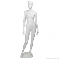 Манекен женский стилизованный, скульптурный белый, для одежды в полный рост, стоячий прямо, руки опущены. MD-IN-4Sheila-01M
