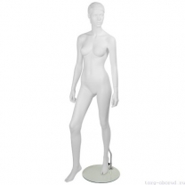 Манекен женский стилизованный, скульптурный белый, для одежды в полный рост, стоячий прямо, правая нога немного отставлена вперед. MD-IN-6Sheila-01M