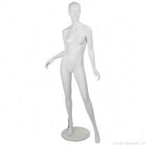 Манекен женский стилизованный, скульптурный белый, для одежды в полный рост, стоячий прямо, левая нога немного отставлена вперед. MD-IN-9Mara-01M
