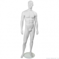 Манекен мужской стилизованный, скульптурный белый, для одежды в полный рост, стоячий прямо, классическая поза. MD-IN-30Alex-01M