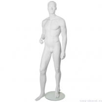 Манекен мужской стилизованный, скульптурный белый, для одежды в полный рост, стоячий прямо, классическая поза. MD-IN-31Alex-01M