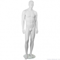 Манекен мужской стилизованный, скульптурный белый, для одежды в полный рост, стоячий прямо, классическая поза. MD-IN-32Alex-01M