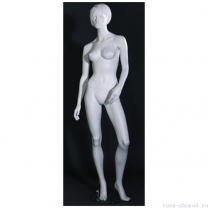 Манекен женский стилизованный, скульптурный белый, для одежды в полный рост, стоячий прямо, левая нога немного согнута в колене. MD-LW-87
