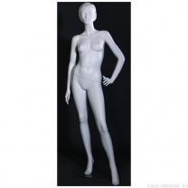 Манекен женский стилизованный, скульптурный белый, для одежды в полный рост, стоячий прямо, левая рука немного согнута в локте. MD-LW-90