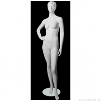 Манекен женский стилизованный, скульптурный белый, для одежды в полный рост, стоячий прямо, правая рука согнута в локте. MD-LW-92