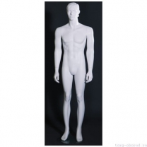 Манекен мужской стилизованный, скульптурный белый, для одежды в полный рост, стоячий прямо, классическая поза. MD-MW-16