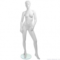 Манекен женский стилизованный, скульптурный белый, для одежды в полный рост, стоячий прямо, левая нога немного выдвинута вперед. MD-Kristy Pose 04