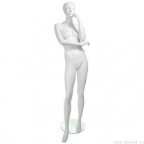 Манекен женский стилизованный, скульптурный белый, для одежды в полный рост, стоячий прямо, руки согнуты в локтях. MD-Lauren Pose 01