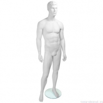 Манекен мужской стилизованный, скульптурный белый, для одежды в полный рост, стоячий прямо, классическая поза. MD-Tom Pose 04