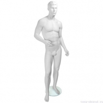 Манекен мужской стилизованный, скульптурный белый, для одежды в полный рост, стоячий прямо, правая рука согнута в локте. MD-Tom Pose 05