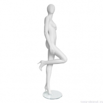 Манекен женский, глянцевый белый, абстрактный, для одежды в полный рост, стоящий, правая нога согнута в колене. MD-Vita Type 09F-01M
