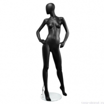 Манекен женский, матовый черный, абстрактный, для одежды в полный рост, стоящий в пол-оборота. MD-Storm Type 03F-02M