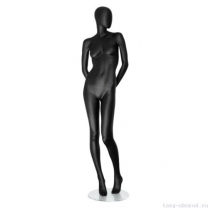 Манекен женский, матовый черный, абстрактный, для одежды в полный рост, стоячий прямо, руки убраны за спину. MD-Storm Type 04F-02M