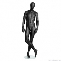 Манекен мужской, матовый черный, абстрактный, для одежды в полный рост, стоячий прямо, ноги скрещены. MD-Storm Type 02M-02M