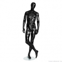 Манекен мужской, глянцевый черный, абстрактный, для одежды в полный рост, стоячий прямо, ноги скрещены. MD-Storm Type 02M-02G